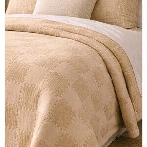 Pratesi Cotton Matelasse Coverlet Blanket Queen Tan Italy Vtg Textured Check